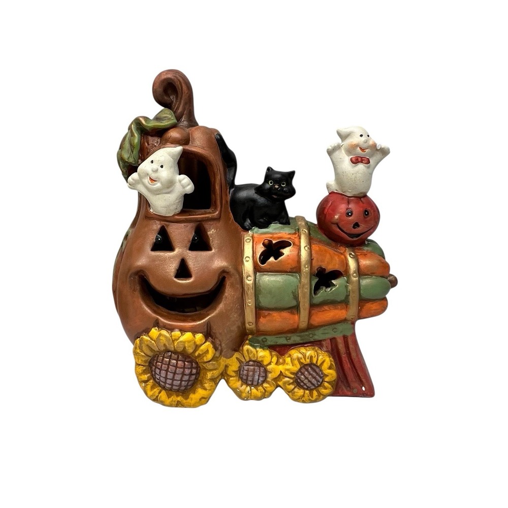 Halloween Light Up Train Decor Set Pumpkins Ghost Sunflowers W/ Box Spooky Cute - Picture 5 of 16